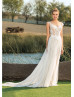 Cap Sleeves Ivory Lace Tulle Keyhole Back Flowing Wedding Dress